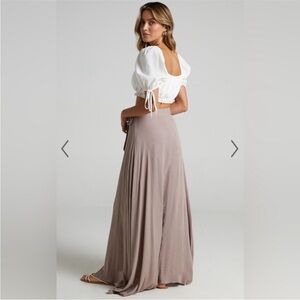 Showpo Mocha Break a Leg Maxi Wrap Skirt